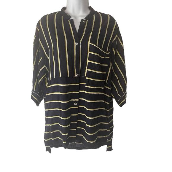 Intimately Free People Size XS Navy Blue High Low Striped Blouse Tunic - Picture 1 of 8